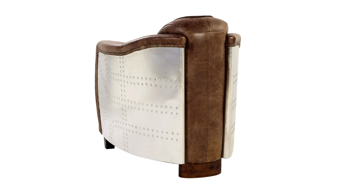 Jennifer Taylor Home Aero 37" Top Grain Leather Armchair With Patchwork Aluminum Back And Channel Tufting