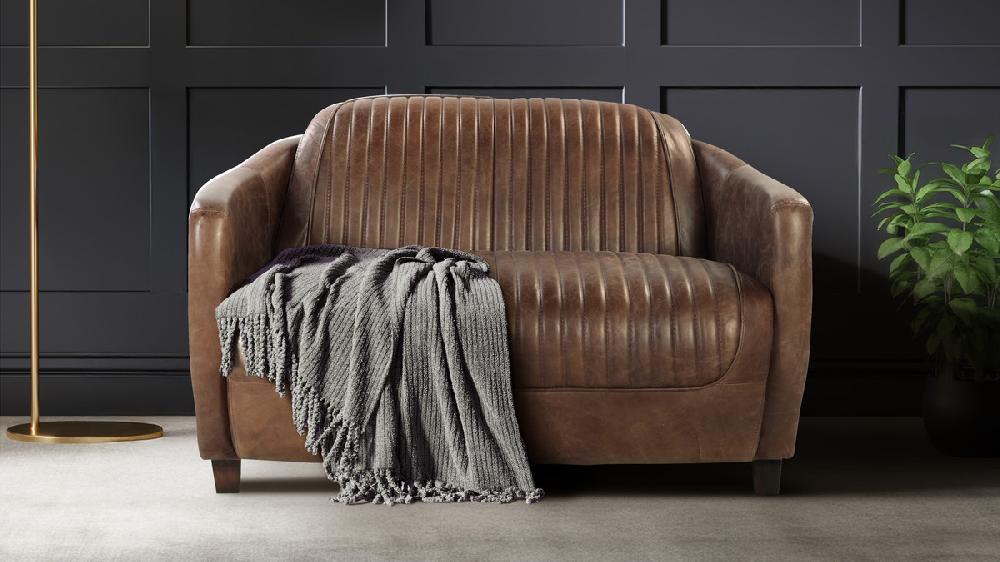 Jennifer Taylor Home Aero 50" Top Grain Leather Loveseat With Patchwork Aluminum Back And Channel Tufting