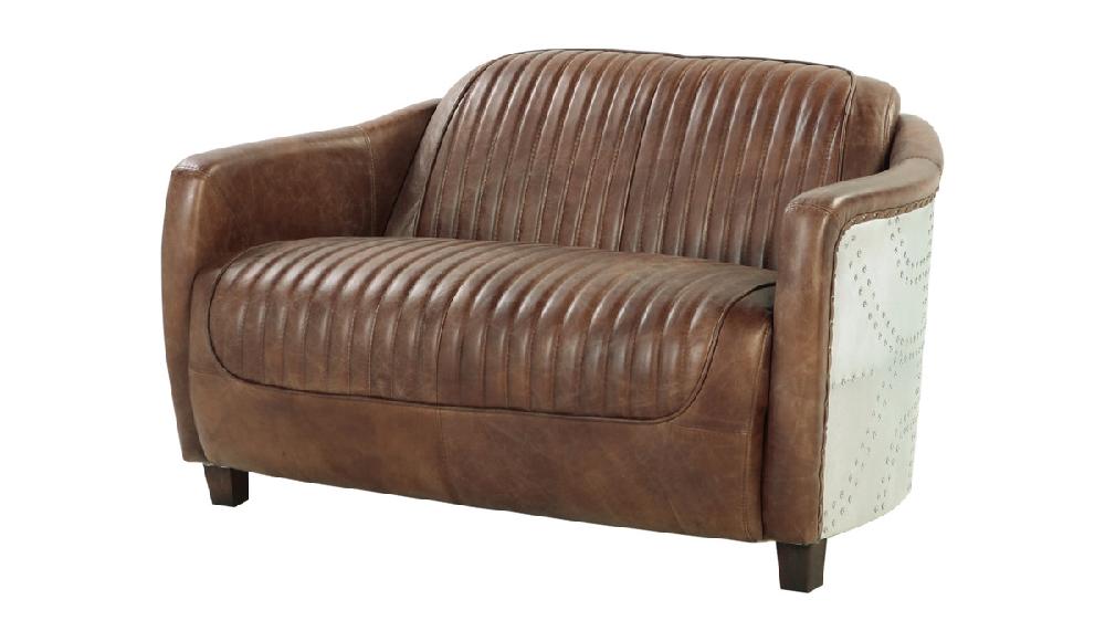 Jennifer Taylor Home Aero 50" Top Grain Leather Loveseat With Patchwork Aluminum Back And Channel Tufting