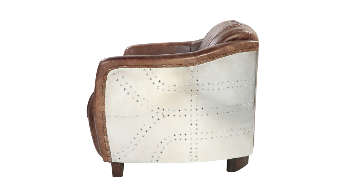 Jennifer Taylor Home Aero 50" Top Grain Leather Loveseat With Patchwork Aluminum Back And Channel Tufting