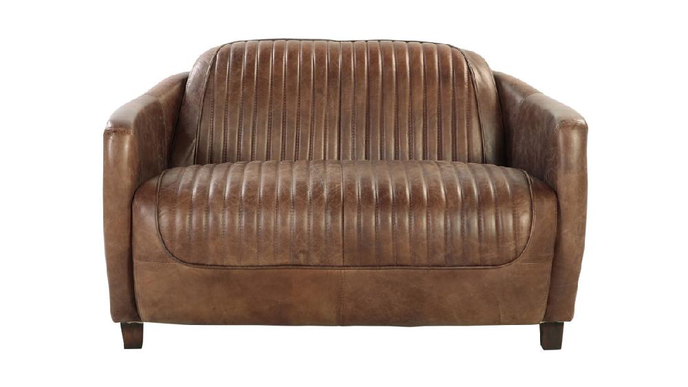 jennifer taylor home Aero 50" Top Grain Leather Loveseat with Patchwork Aluminum Back and Channel Tufting