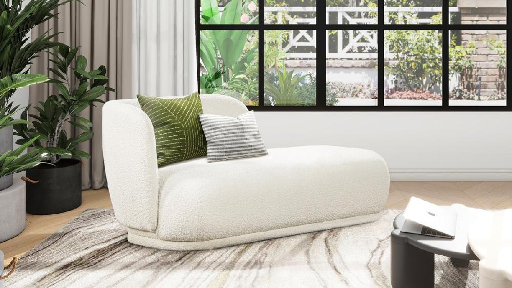 Jennifer Taylor Home Aire 75" RAF Modern Rounded Chaise Lounge Ivory White Bouclé