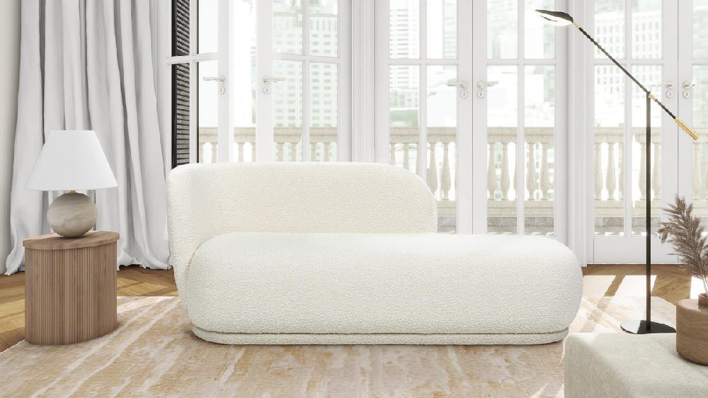 Jennifer Taylor Home Aire 75" RAF Modern Rounded Chaise Lounge Ivory White Bouclé