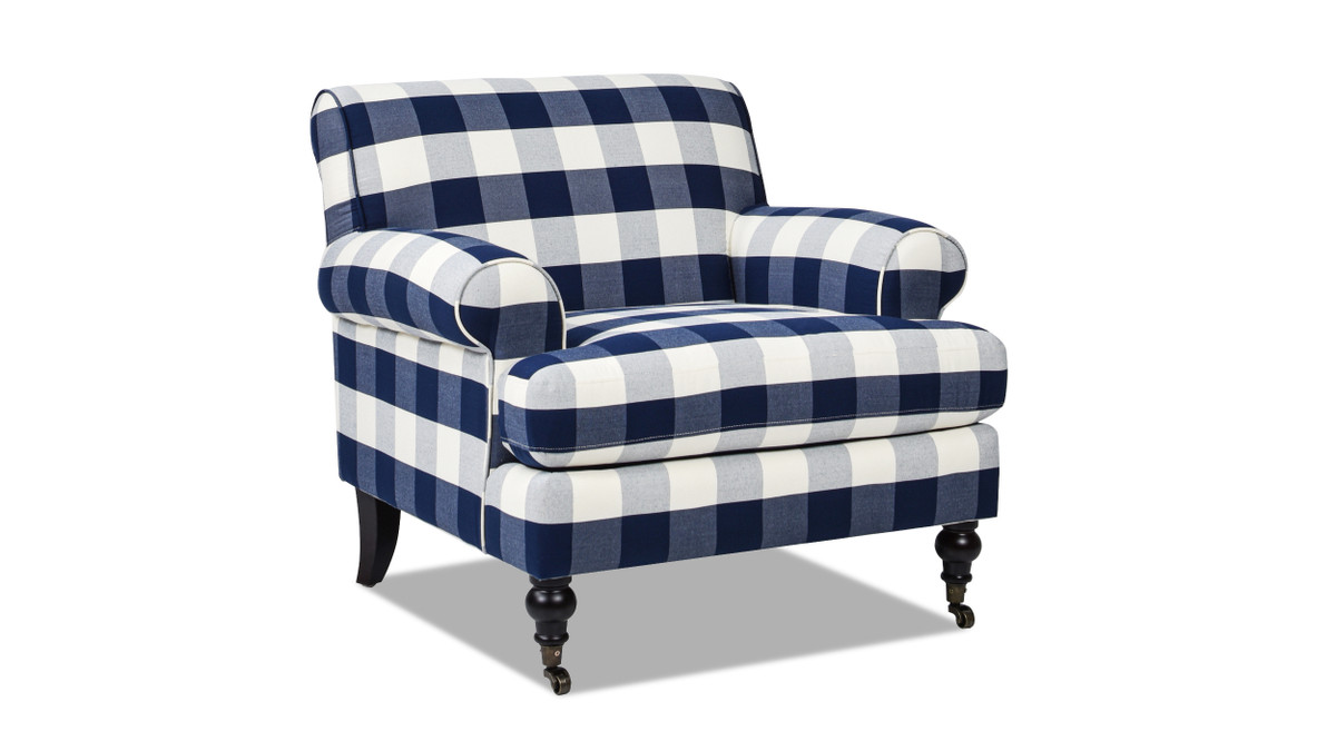 Jennifer Taylor Home Alana 38" Lawson Accent Arm Chair Metal Casters Blue Lattice