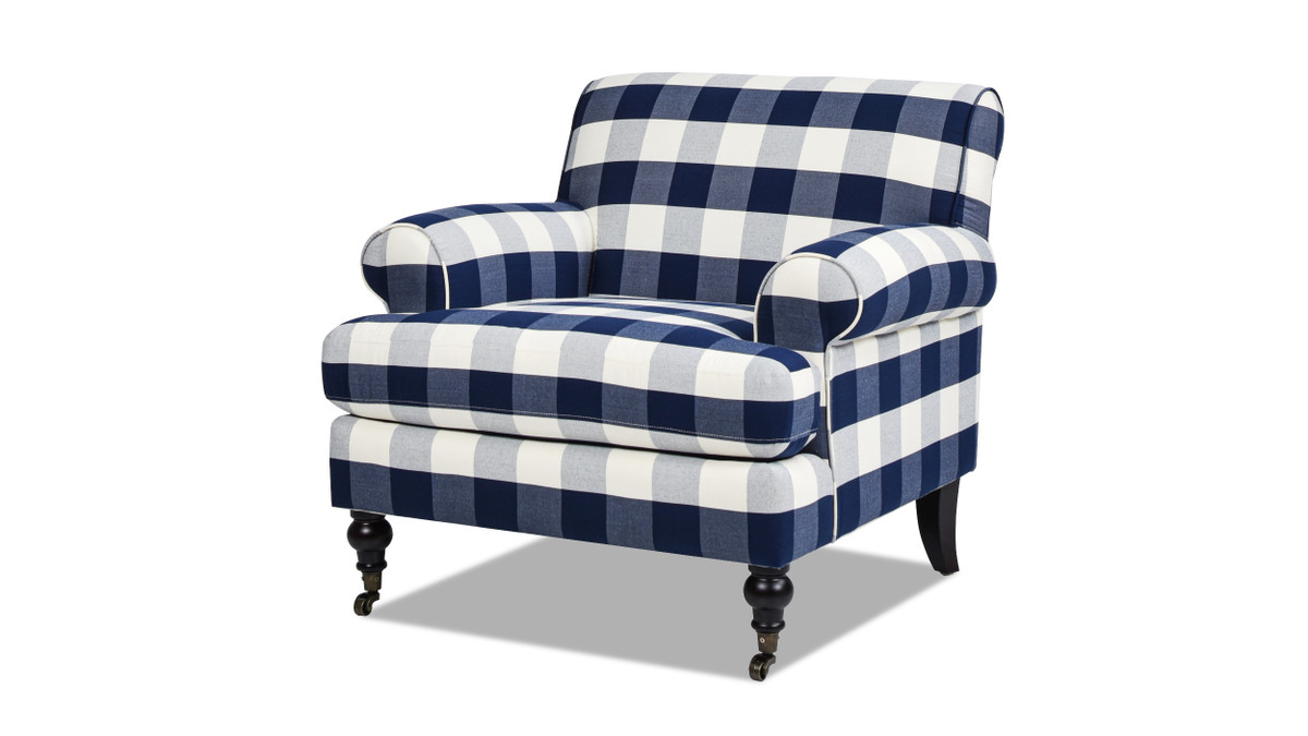 jennifer taylor home Alana 38" Lawson Accent Arm Chair Metal Casters Blue Lattice