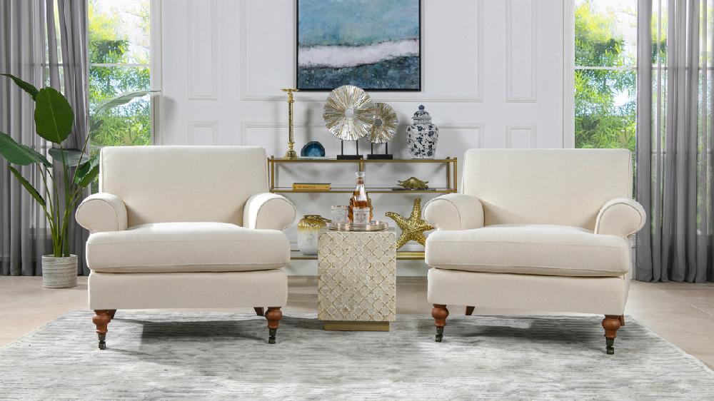 Jennifer Taylor Home Alana 38" Lawson Accent Arm Chair Metal Casters Light Beige