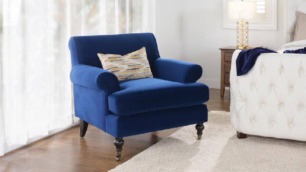 Jennifer Taylor Home Alana 38" Lawson Accent Arm Chair Metal Casters Navy Blue