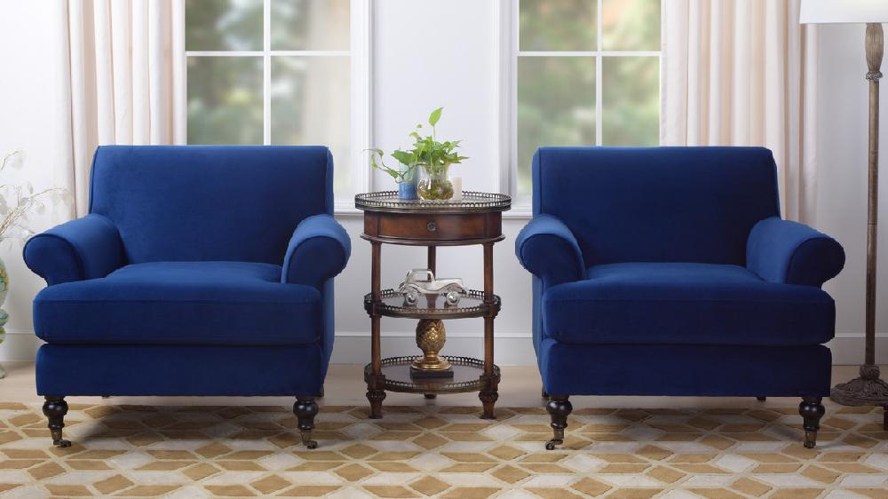 Jennifer Taylor Home Alana 38" Lawson Accent Arm Chair Metal Casters Navy Blue