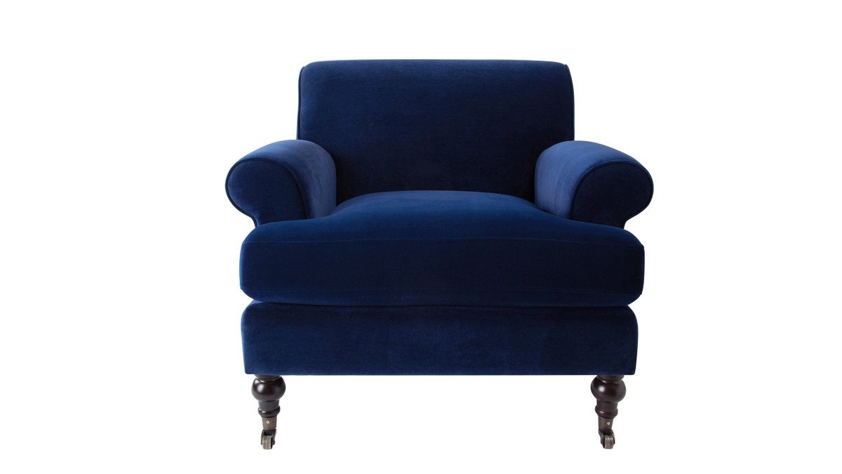 Jennifer Taylor Home Alana 38" Lawson Accent Arm Chair Metal Casters Navy Blue