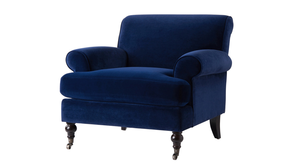jennifer taylor home Alana 38" Lawson Accent Arm Chair Metal Casters Navy Blue