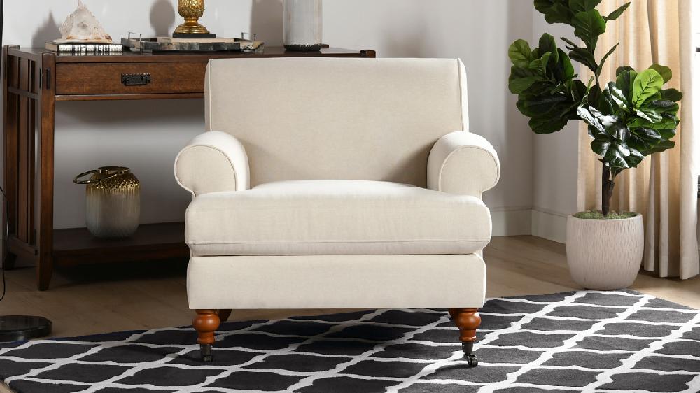 Jennifer Taylor Home Alana 38" Lawson Accent Arm Chair Metal Casters Sky Neutral Beige