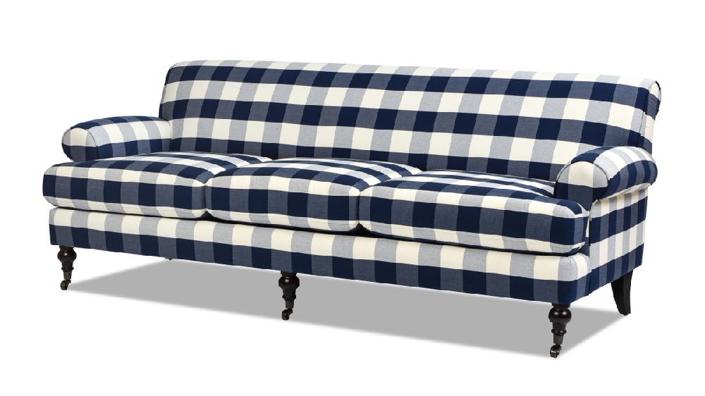 Jennifer Taylor Home Alana Lawson Three-Cushion Tight Back Sofa Blue Lattice