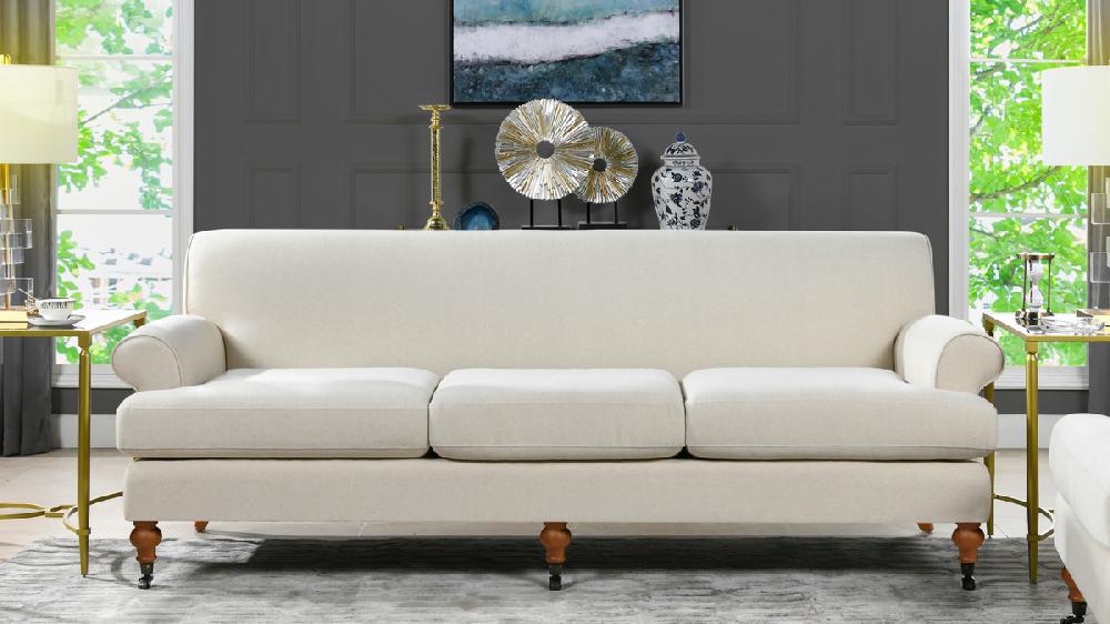 Jennifer Taylor Home Alana Lawson Three-Cushion Tight Back Sofa Light Beige