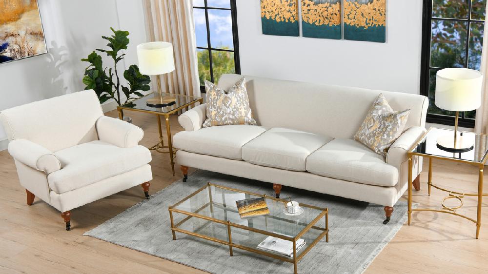 Jennifer Taylor Home Alana Lawson Three-Cushion Tight Back Sofa Light Beige