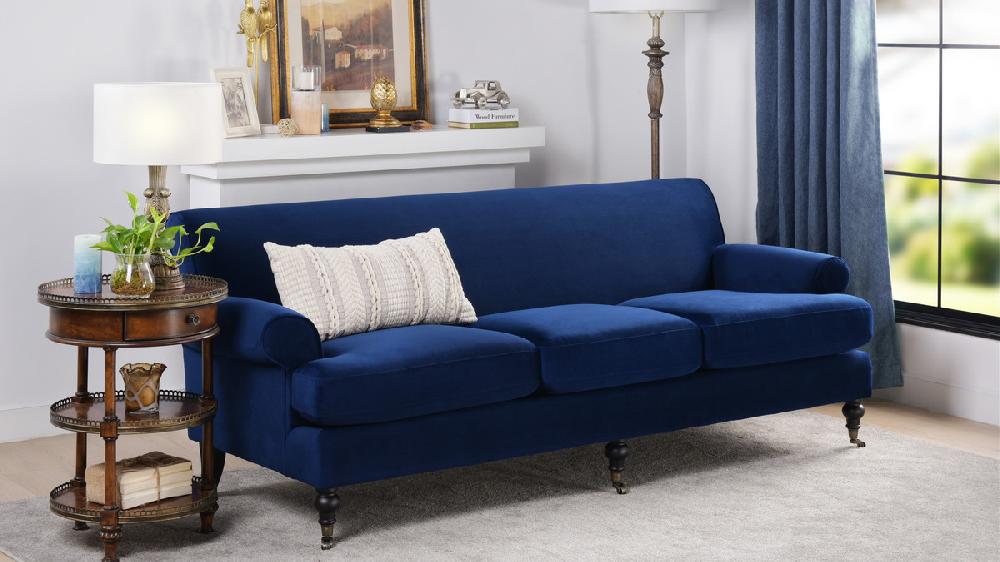 Jennifer Taylor Home Alana Lawson Three-Cushion Tight Back Sofa Navy Blue