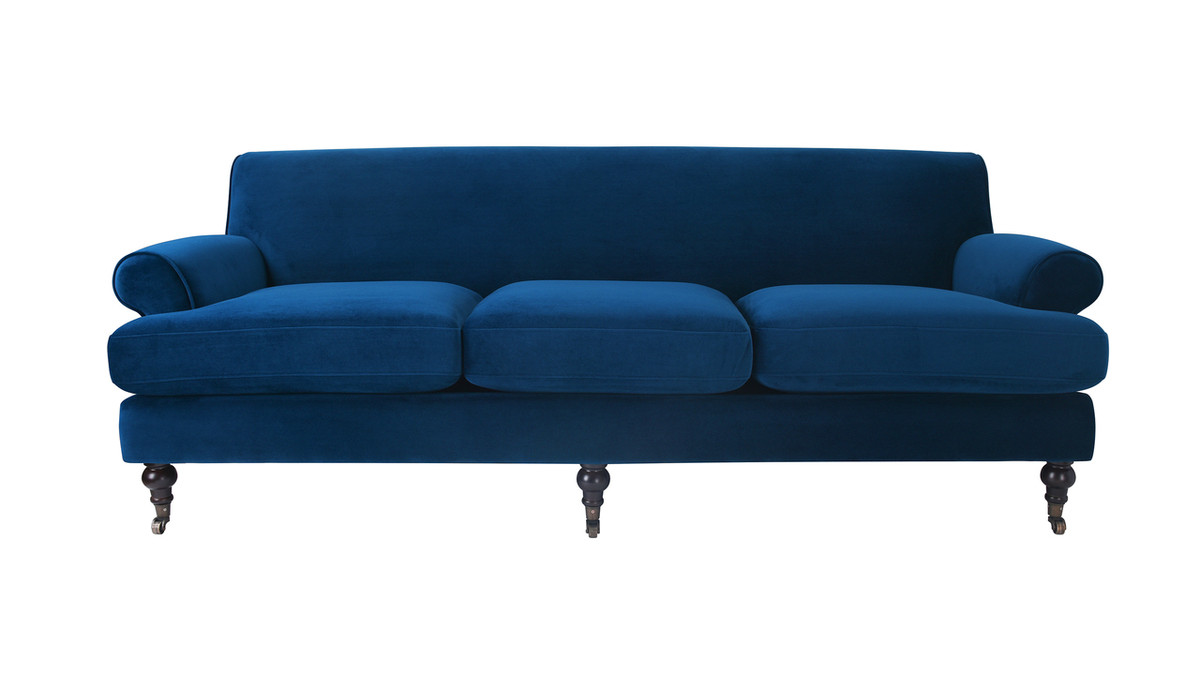 jennifer taylor home Alana Lawson Three-Cushion Tight Back Sofa Navy Blue
