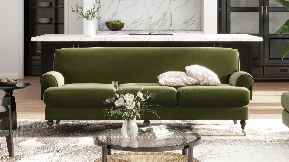 Jennifer Taylor Home Alana Lawson Three-Cushion Tight Back Sofa Olive Green