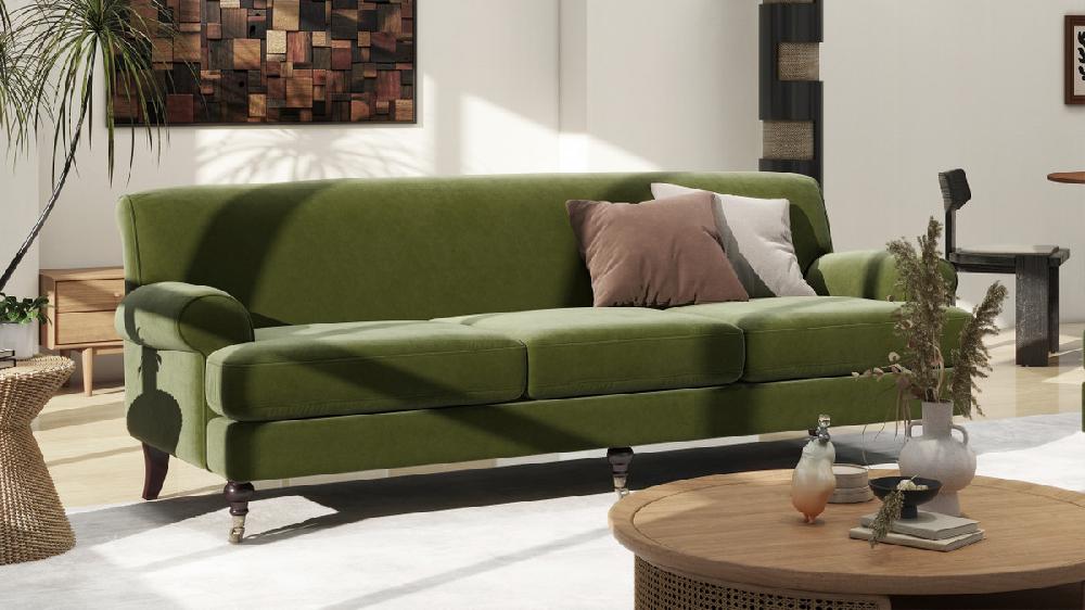 Jennifer Taylor Home Alana Lawson Three-Cushion Tight Back Sofa Olive Green