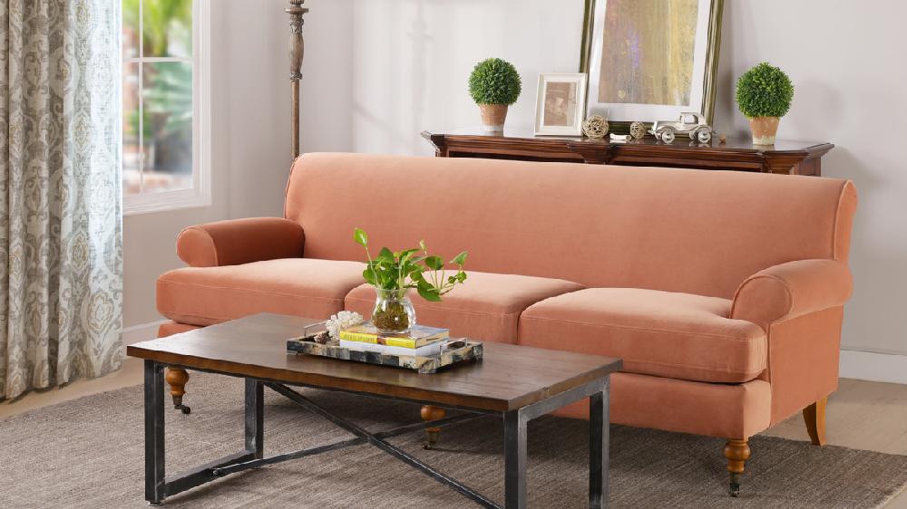 Jennifer Taylor Home Alana Lawson Three-Cushion Tight Back Sofa Peach Orange