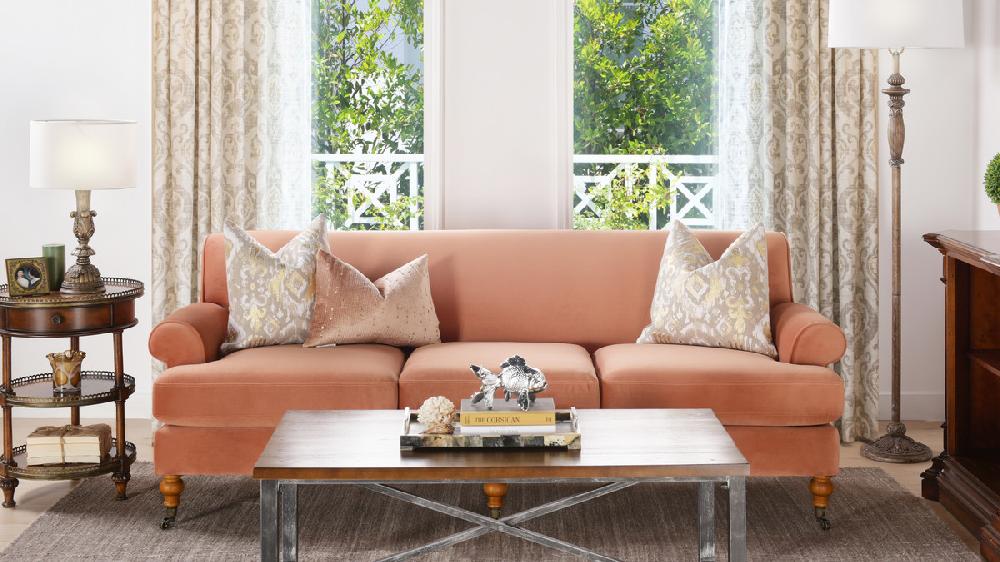 Jennifer Taylor Home Alana Lawson Three-Cushion Tight Back Sofa Peach Orange