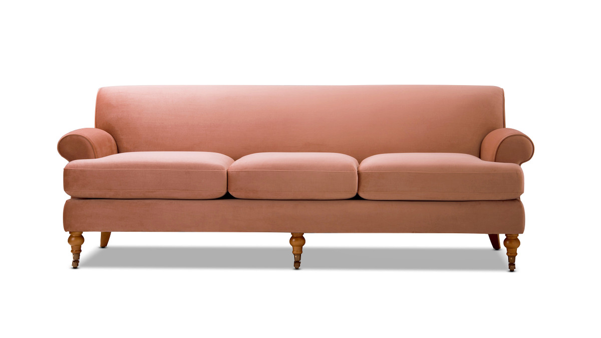 jennifer taylor home Alana Lawson Three-Cushion Tight Back Sofa Peach Orange