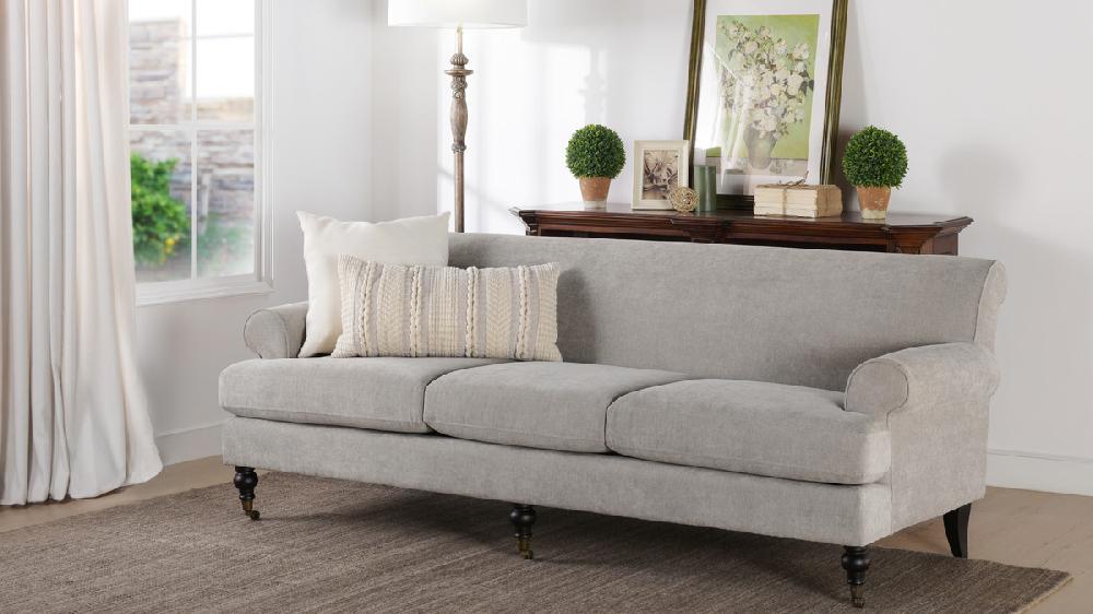 Jennifer Taylor Home Alana Lawson Three-Cushion Tight Back Sofa Silver Grey