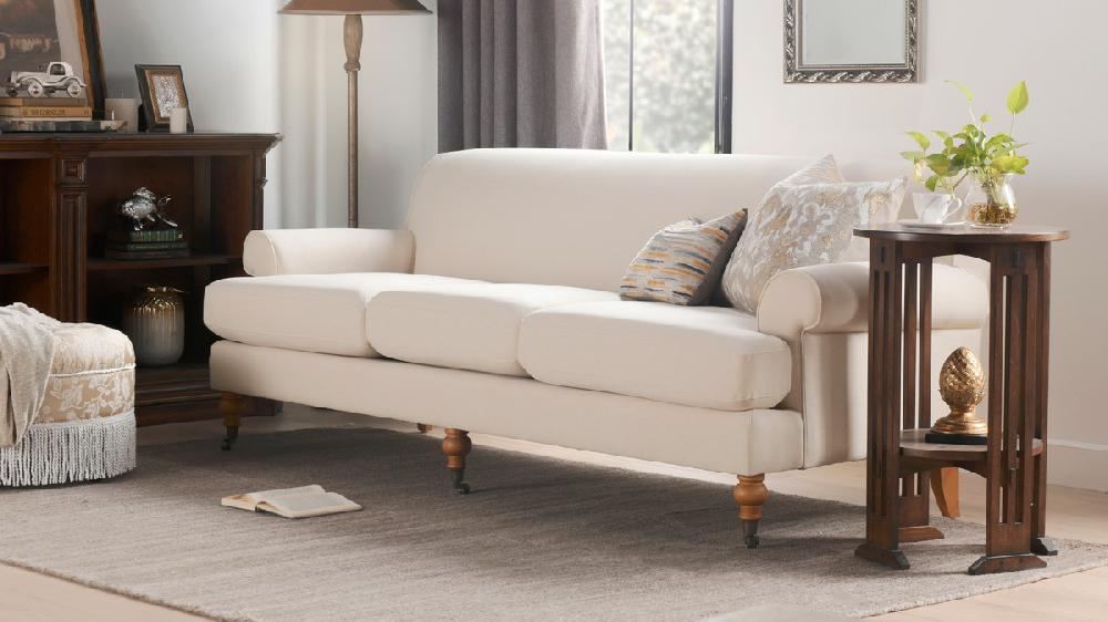 Jennifer Taylor Home Alana Lawson Three-Cushion Tight Back Sofa Sky Neutral Beige