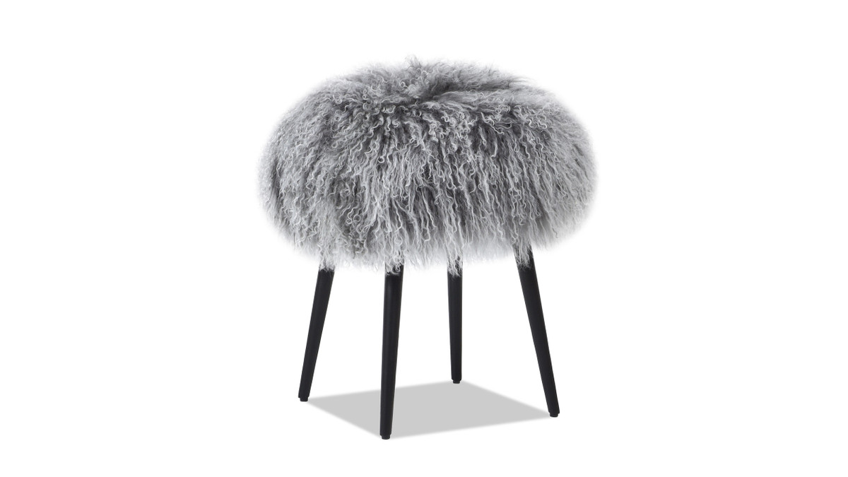 Jennifer Taylor Home Alberta 16" Mongolian Sheepskin Round Ottoman Dimensional Gray