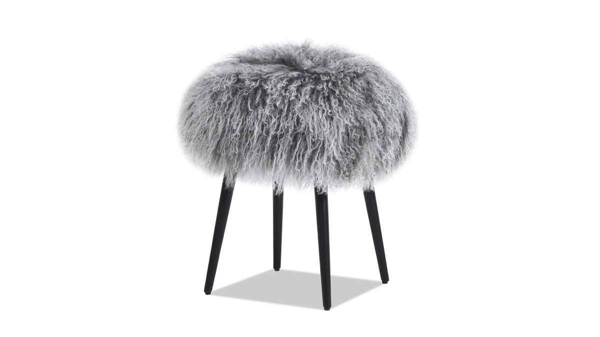 jennifer taylor home Alberta 16" Mongolian Sheepskin Round Ottoman Dimensional Gray