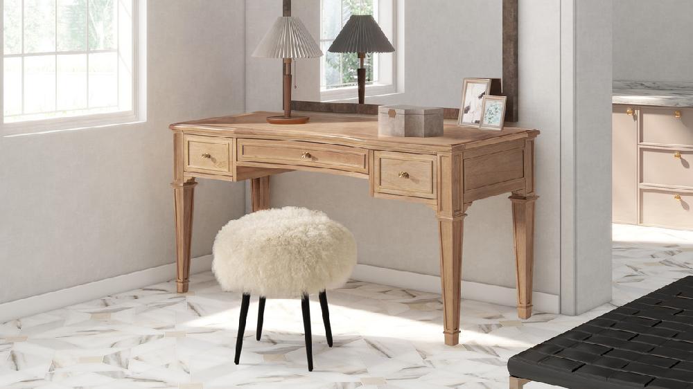 Jennifer Taylor Home Alberta 16" Mongolian Sheepskin Round Ottoman Latte Beige