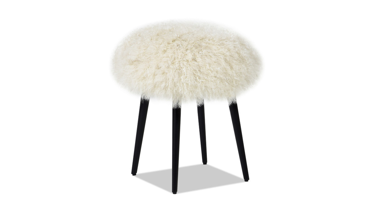 Jennifer Taylor Home Alberta 16" Mongolian Sheepskin Round Ottoman Latte Beige