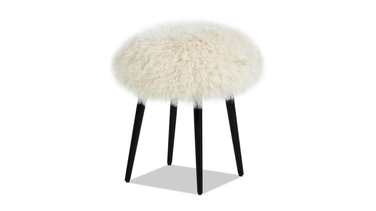 jennifer taylor home Alberta 16" Mongolian Sheepskin Round Ottoman Latte Beige