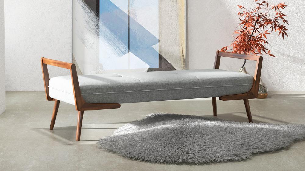 Jennifer Taylor Home Alden 51.4" Mid-Century Modern Upholstered Bench With Open Rubberwood Frame Polyester Gray