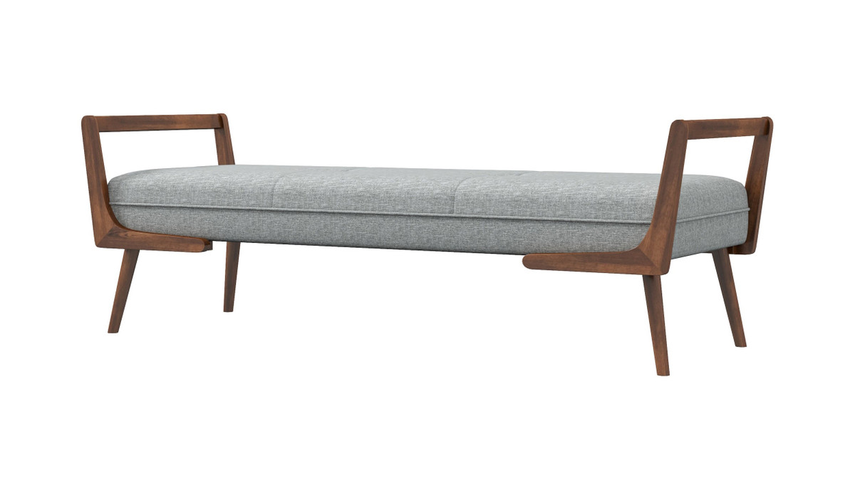 jennifer taylor home Alden 51.4" Mid-Century Modern Upholstered Bench with Open Rubberwood Frame Polyester Gray