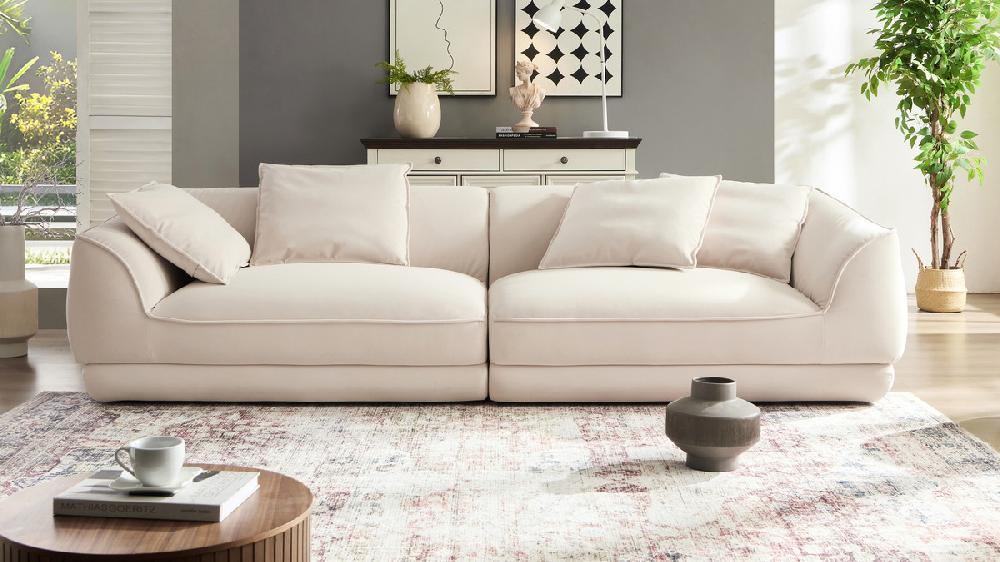 Jennifer Taylor Home Alessi 110" Velvet Sofa With Water-Repellent Upholstery Beige