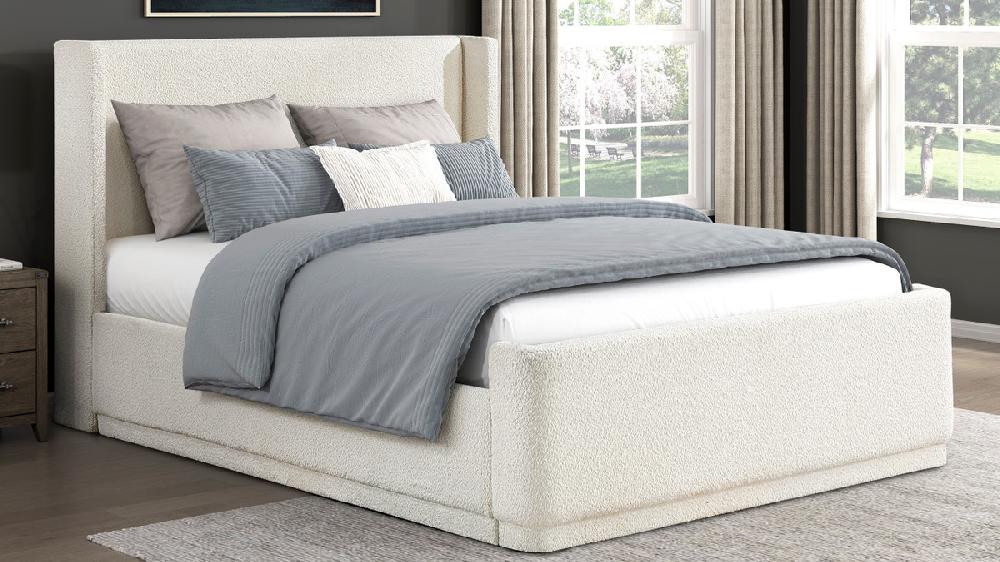 Jennifer Taylor Home Alina Queen Wingback Platform Bed Beige Bouclé
