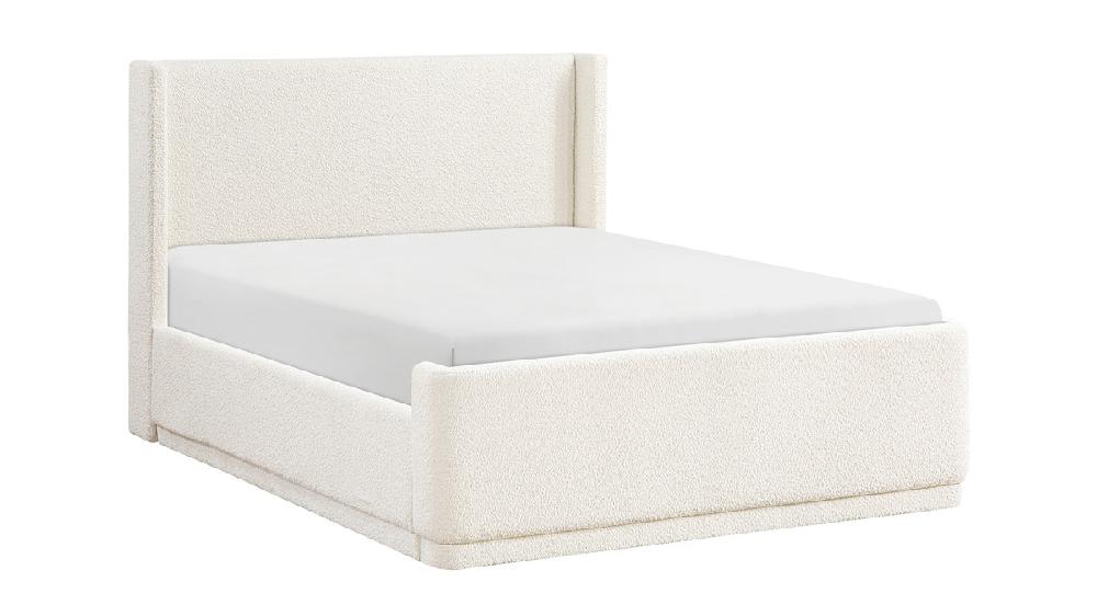jennifer taylor home Alina Queen Wingback Platform Bed Beige Bouclé