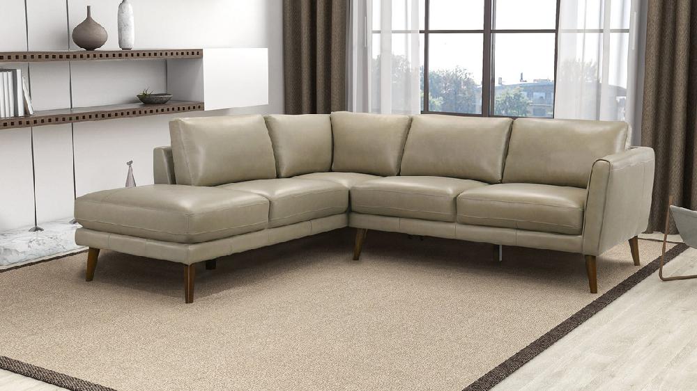 Jennifer Taylor Home Allante 97" Genuine Leather Left-Facing Sectional Sofa With Square Arms Beige
