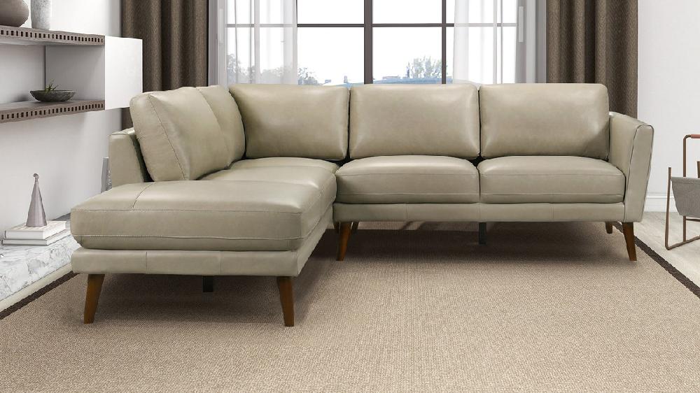 Jennifer Taylor Home Allante 97" Genuine Leather Left-Facing Sectional Sofa With Square Arms Beige