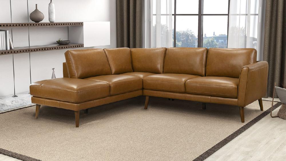 Jennifer Taylor Home Allante 97" Genuine Leather Left-Facing Sectional Sofa With Square Arms Tan