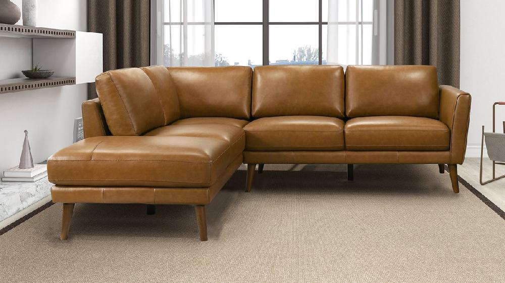 Jennifer Taylor Home Allante 97" Genuine Leather Left-Facing Sectional Sofa With Square Arms Tan
