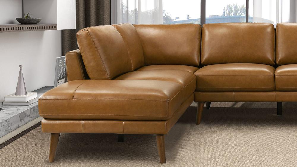 Jennifer Taylor Home Allante 97" Genuine Leather Left-Facing Sectional Sofa With Square Arms Tan