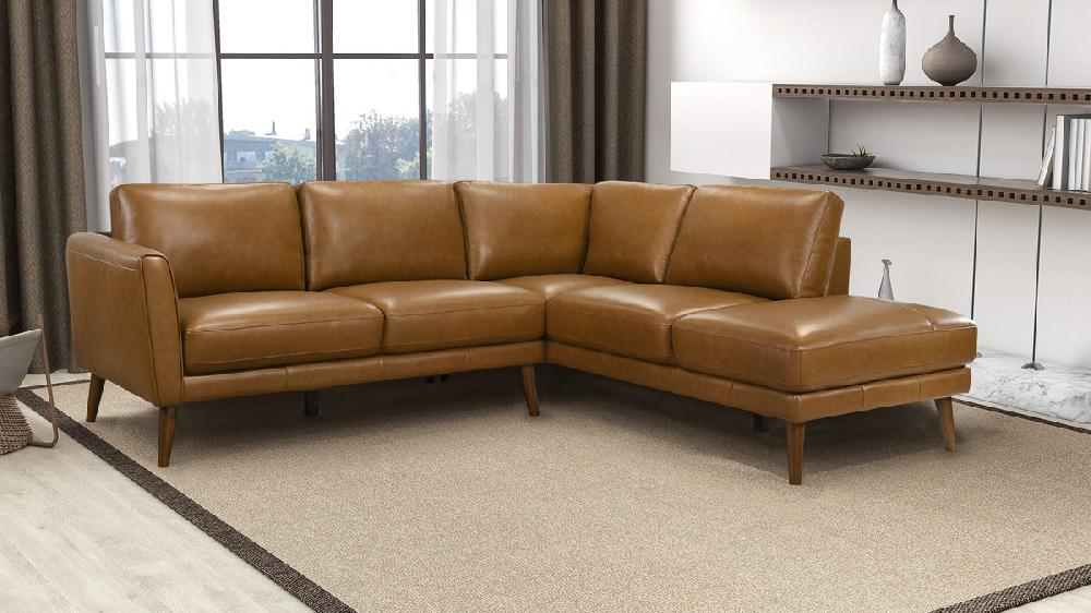 Jennifer Taylor Home Allante 97" Genuine Leather Right-Facing Sectional Sofa With Square Arms Tan