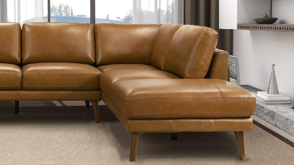 Jennifer Taylor Home Allante 97" Genuine Leather Right-Facing Sectional Sofa With Square Arms Tan