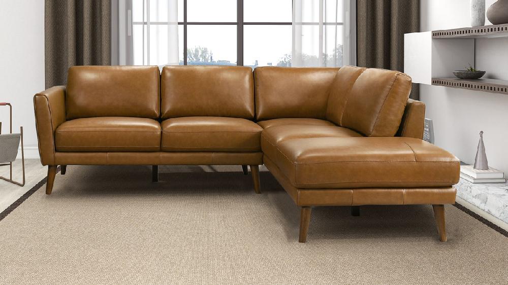 Jennifer Taylor Home Allante 97" Genuine Leather Right-Facing Sectional Sofa With Square Arms Tan