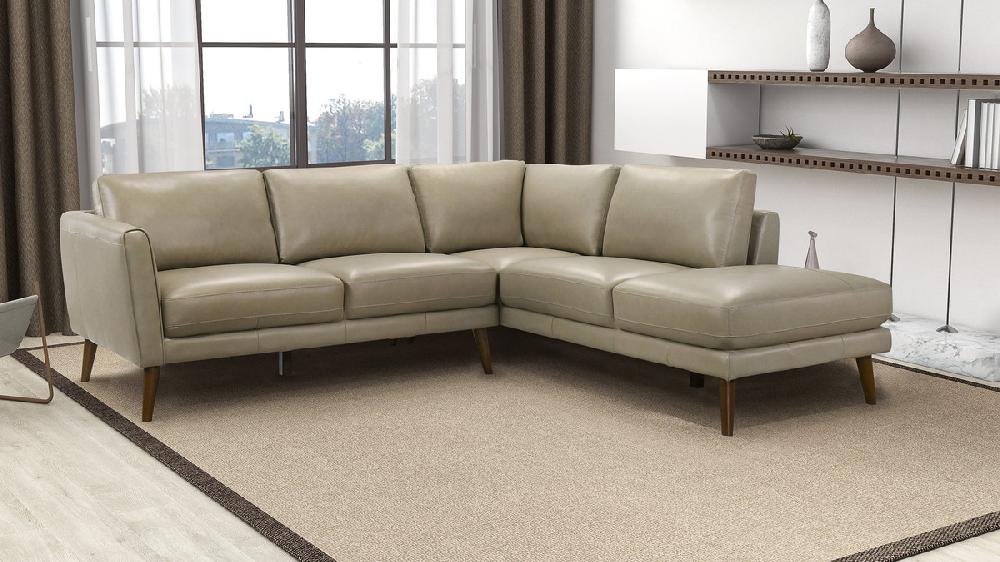 Jennifer Taylor Home Allante 97" Genuine Leather Right-Facing Sectional Sofa With Square Arms Beige