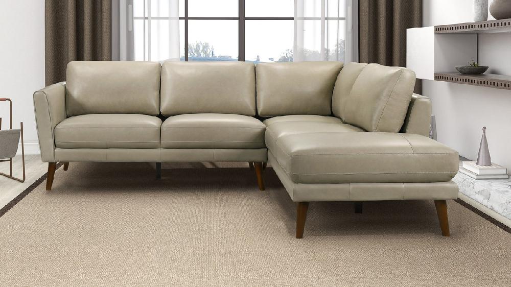 Jennifer Taylor Home Allante 97" Genuine Leather Right-Facing Sectional Sofa With Square Arms Beige