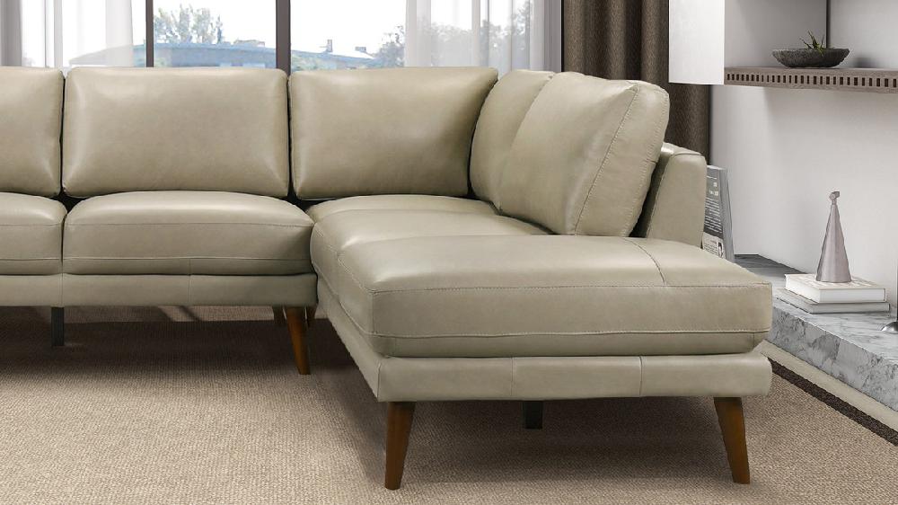 Jennifer Taylor Home Allante 97" Genuine Leather Right-Facing Sectional Sofa With Square Arms Beige