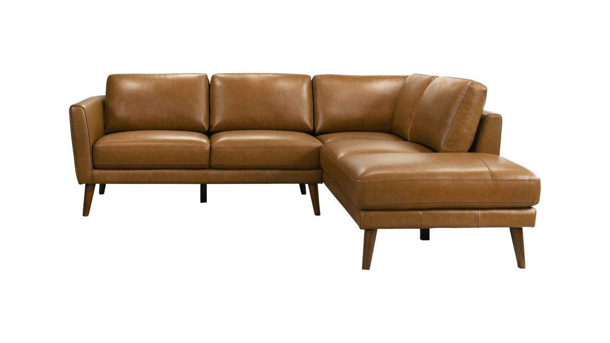 jennifer taylor home Allante 97" Genuine Leather Right-Facing Sectional Sofa with Square Arms Tan