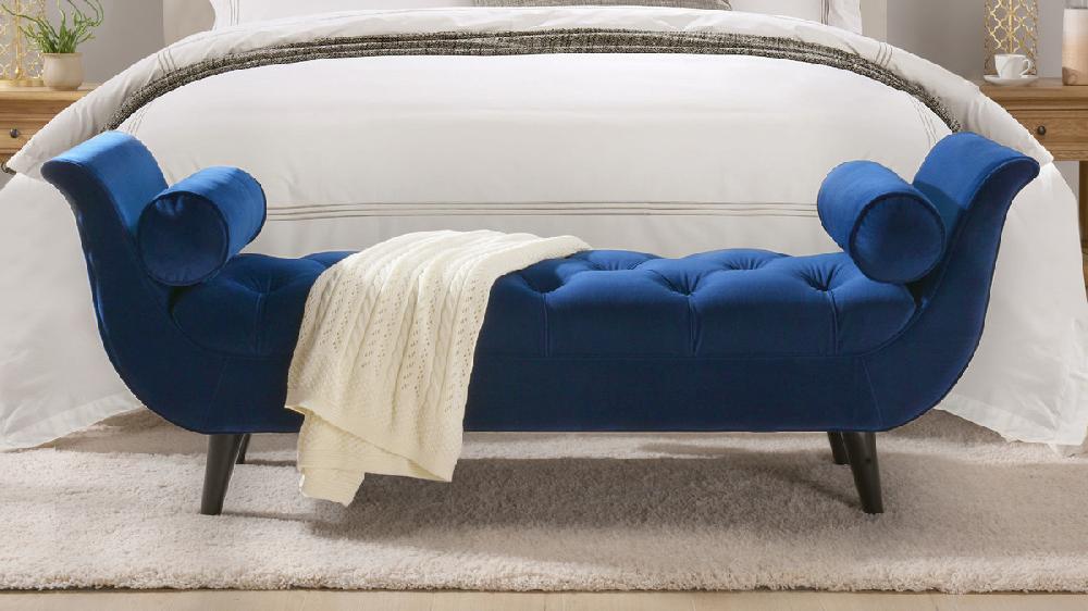 Jennifer Taylor Home Alma Tufted Entryway Bench Navy Blue